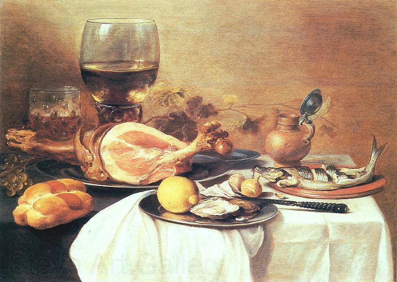 Pieter Claesz A ham a herring oysters a lemon bread onions grapes Norge oil painting art